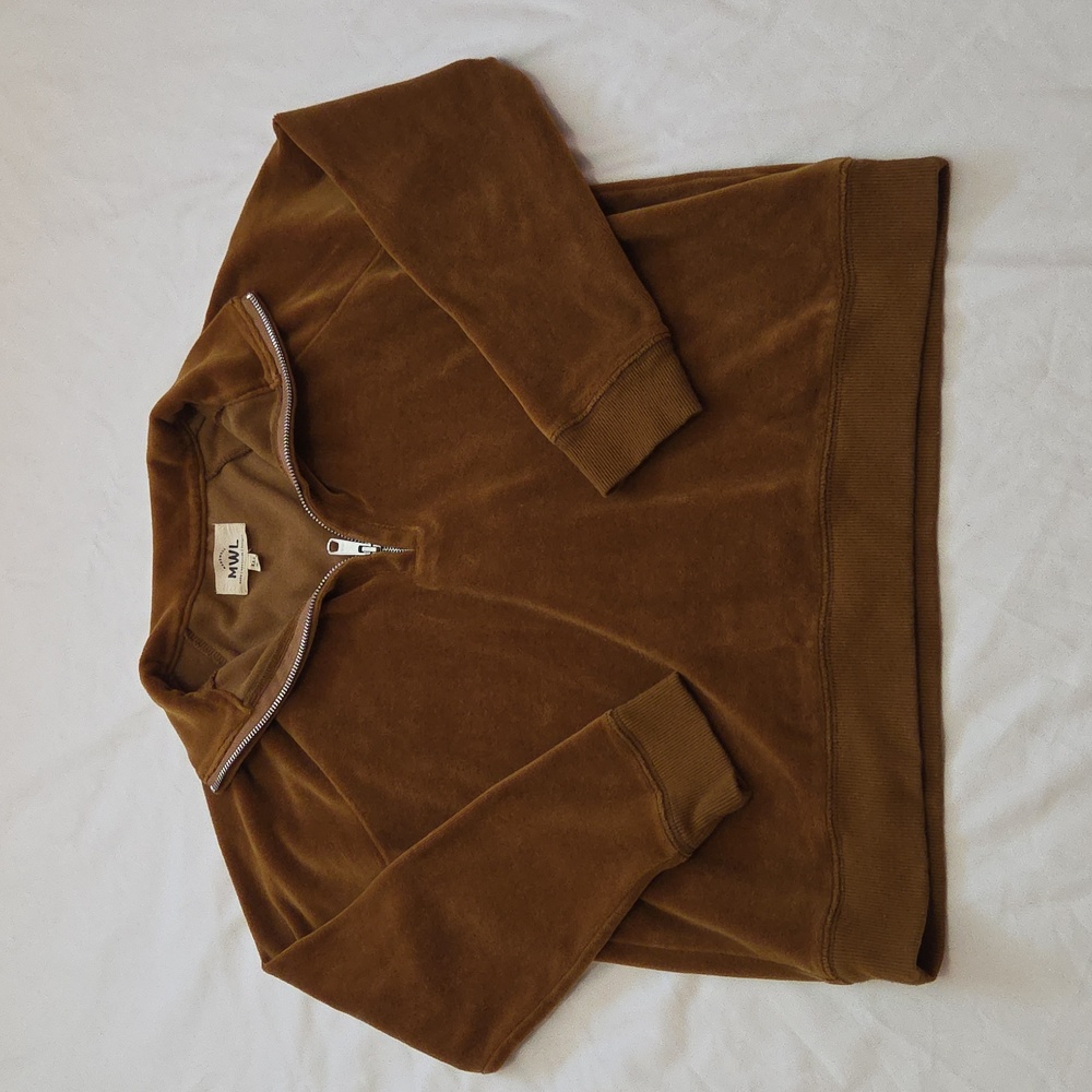 Madewell Women’s Velour Half-Zip Pullover Sweatshirt Brown XXS